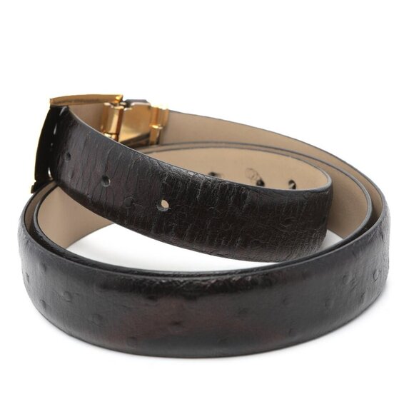 AVANTI Ostrich Embossed Leather Belt Black Silver Gold Buckle Retro Classic - Picture 5 of 12